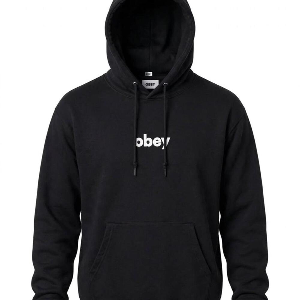 Obey black hoodie with white logo, size L